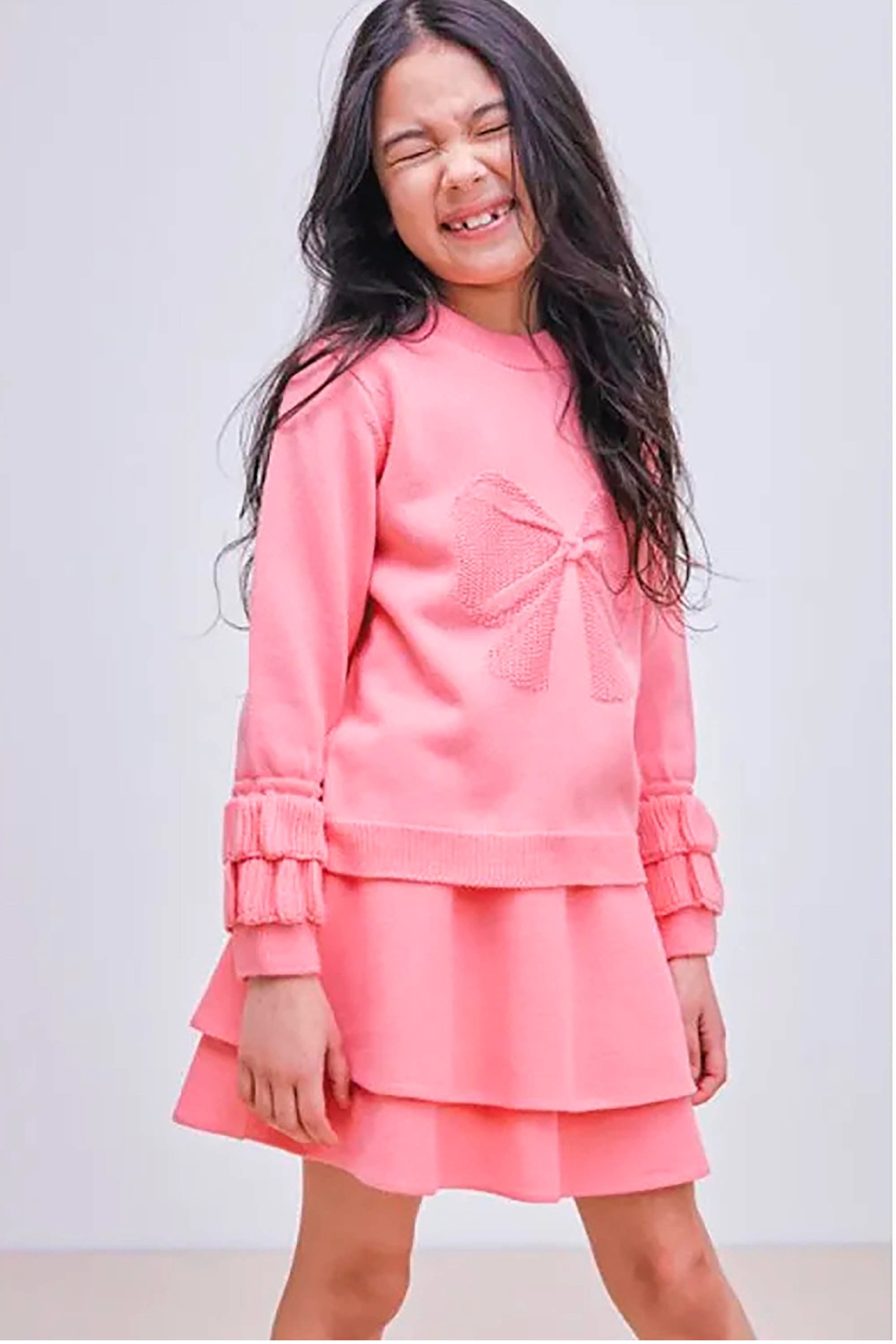 Blusão em Tricot Infantil Laço Rosa Batom — foto 1