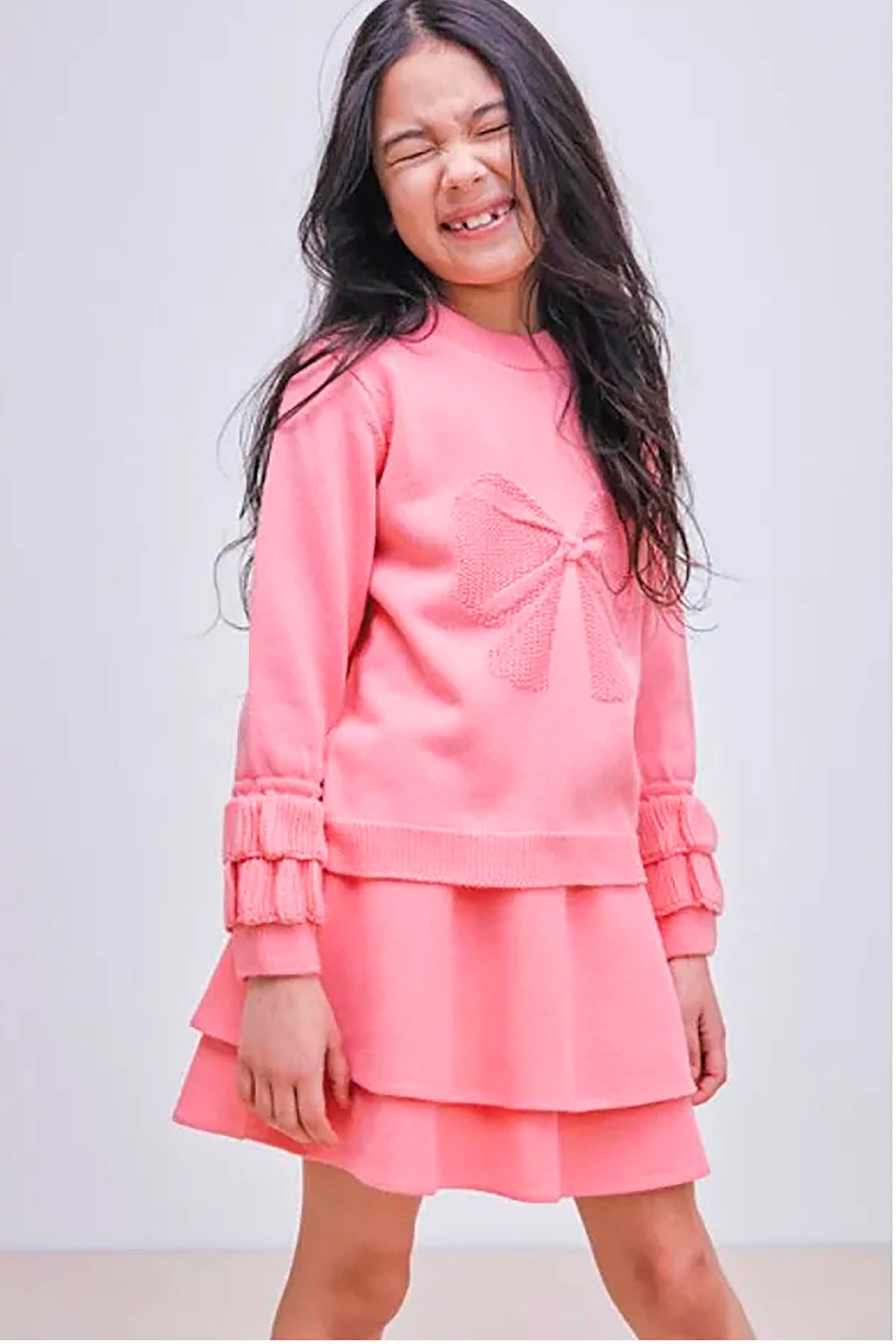 Blusão em Tricot Infantil Laço Rosa Batom — foto 1