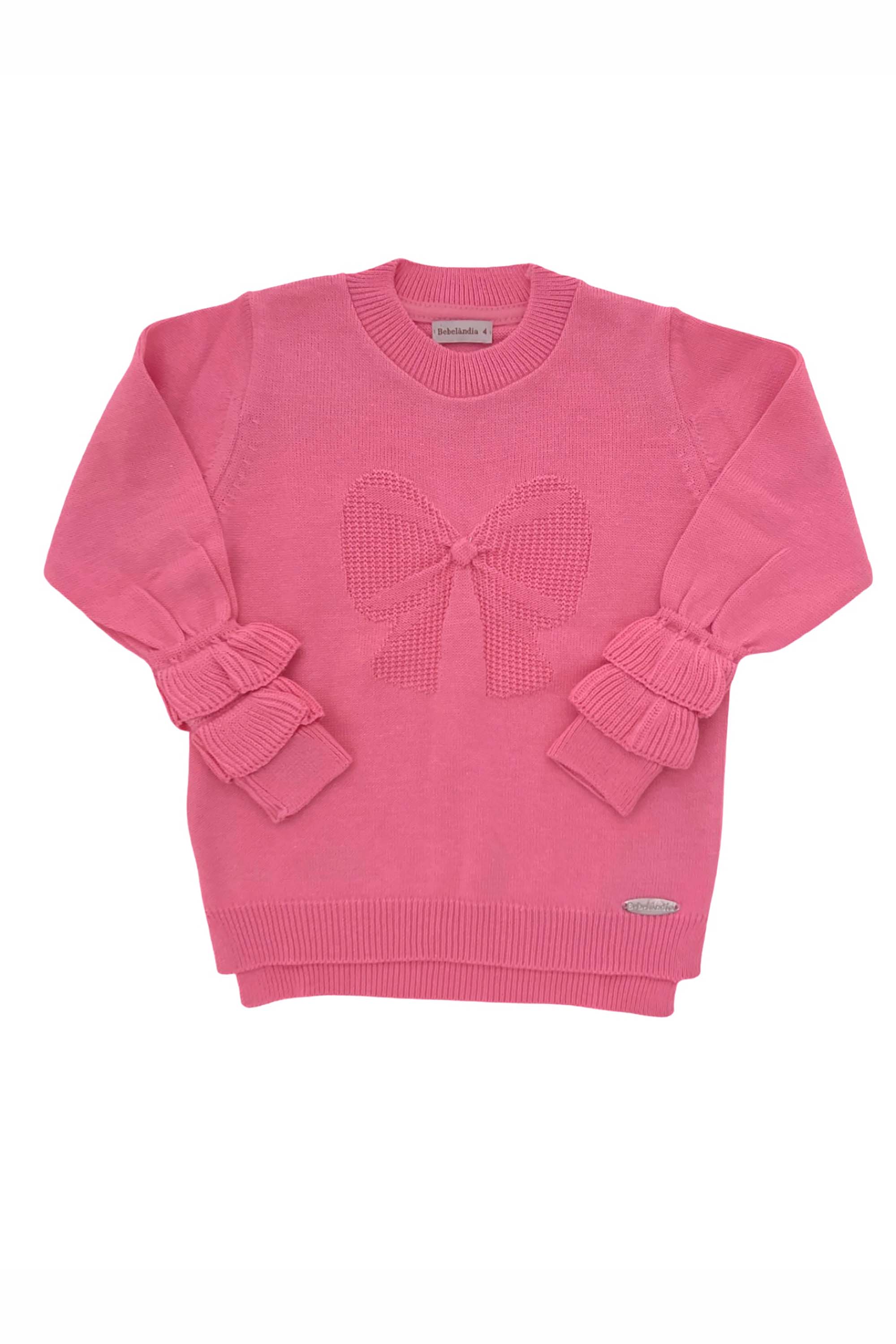 Blusão em Tricot Infantil Laço Rosa Batom — foto 2