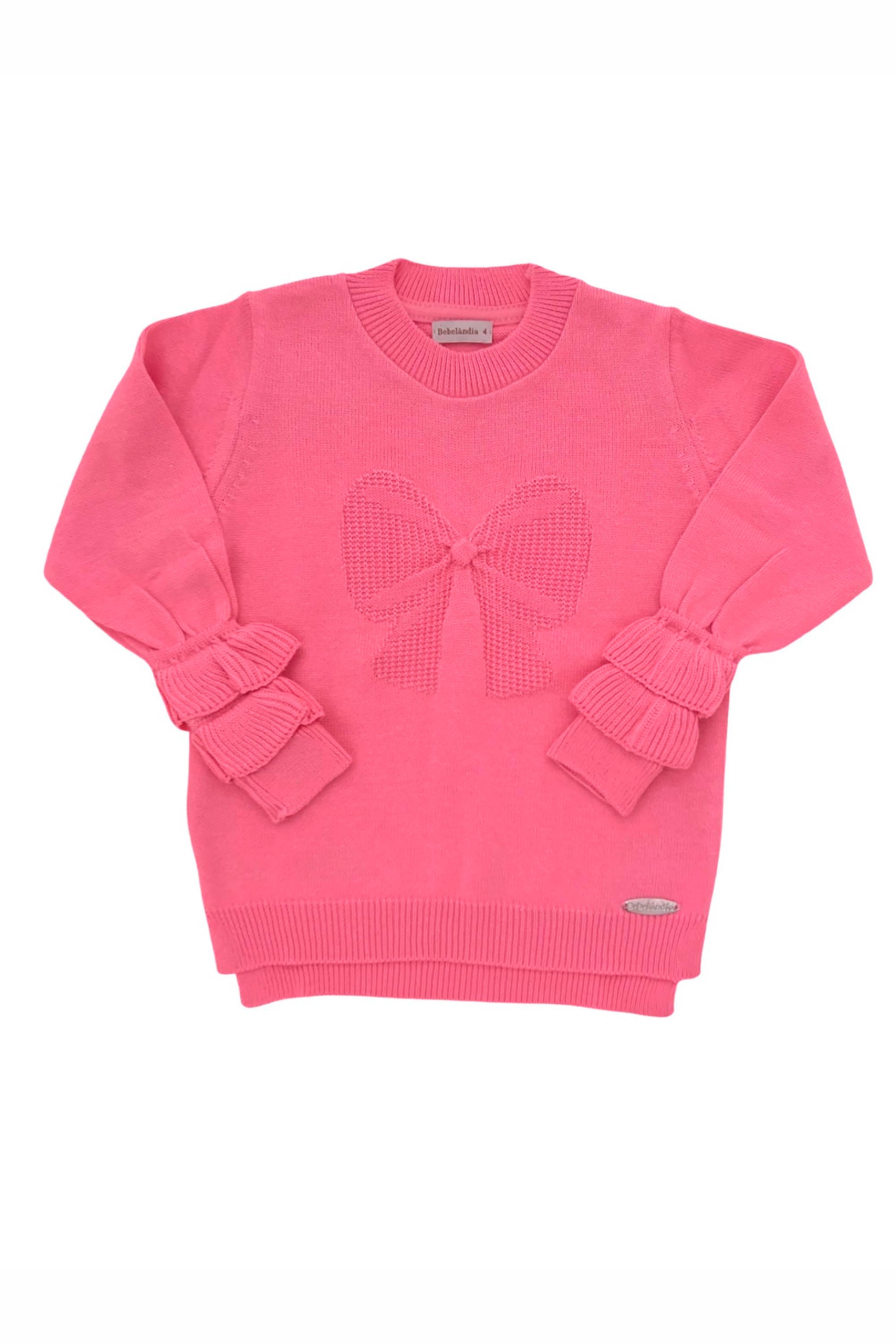 Blusão em Tricot Infantil Laço Rosa Batom — foto 2