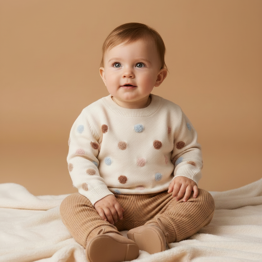Tricot Infantil Poá Off White para Meninas