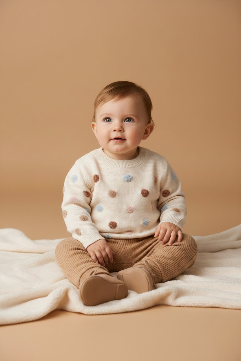 Tricot Infantil Poá Off White para Meninas