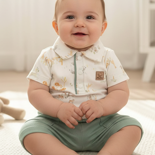 Conjunto Algodão Egípcio Bebê Menino Body e Shorts Selva