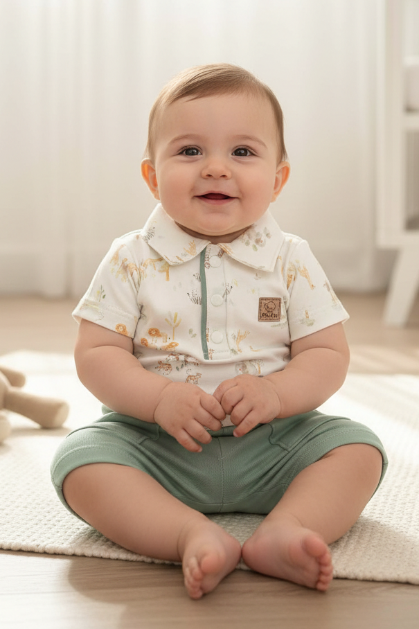 Conjunto Algodão Egípcio Bebê Menino Body e Shorts Selva