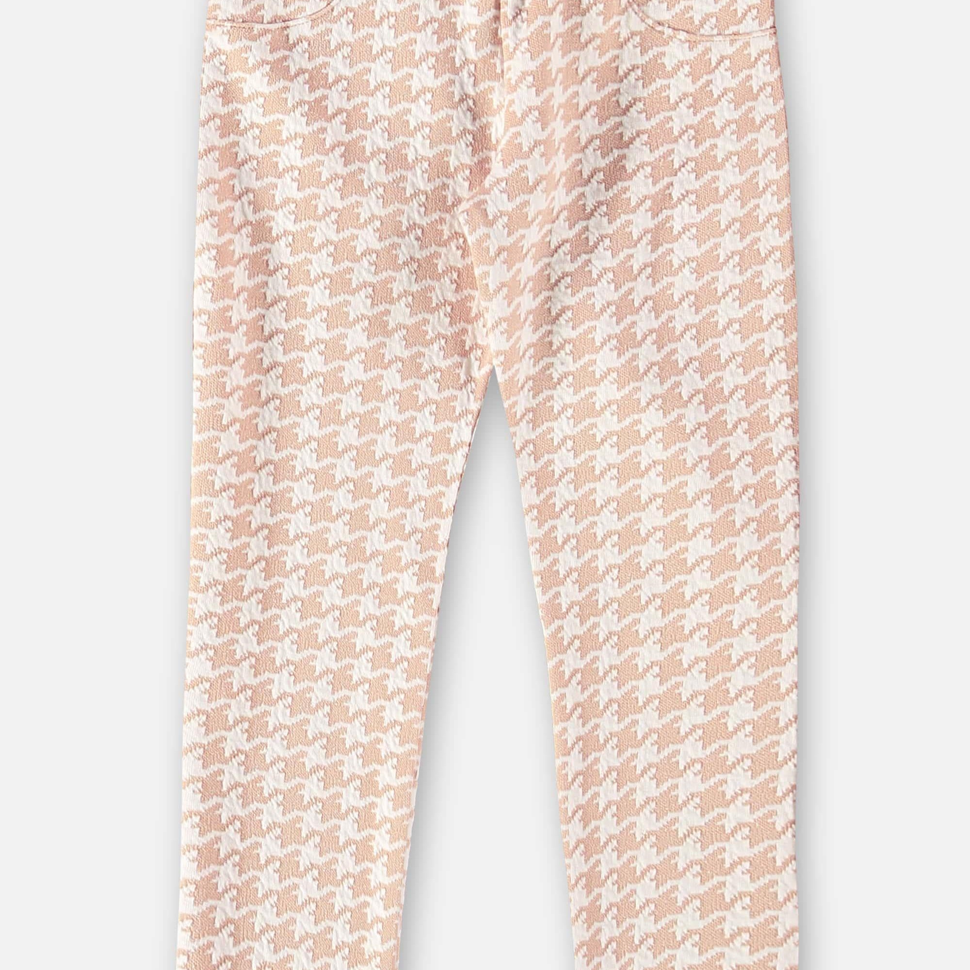 Calça Infantil Feminina Jacquard Xadrez Bege — foto 1