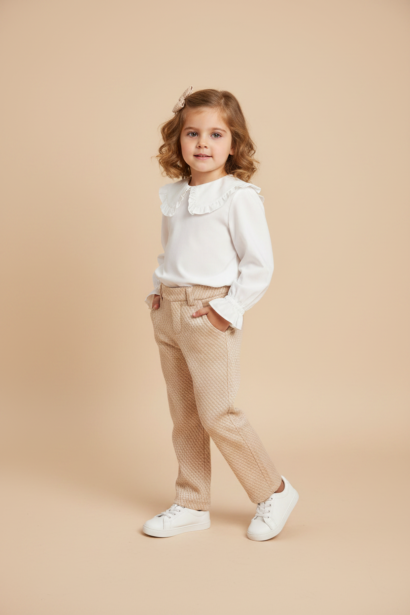 Calça em Malha Jacquard Caqui para Meninas