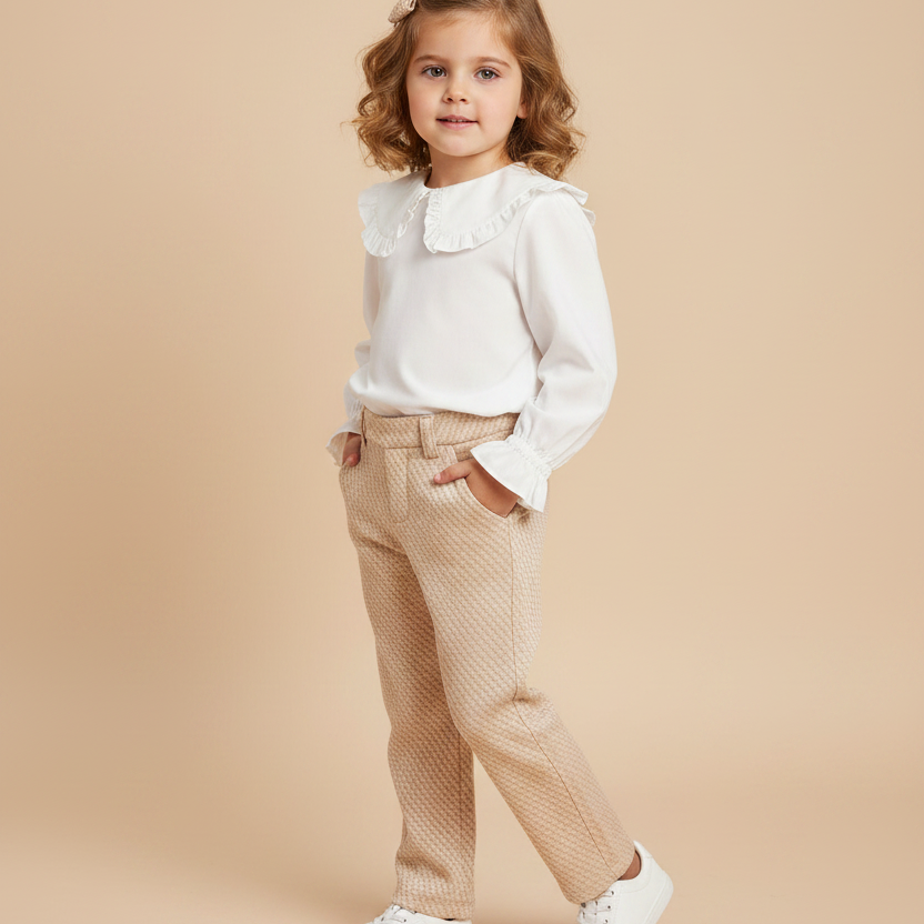 Calça em Malha Jacquard Caqui para Meninas
