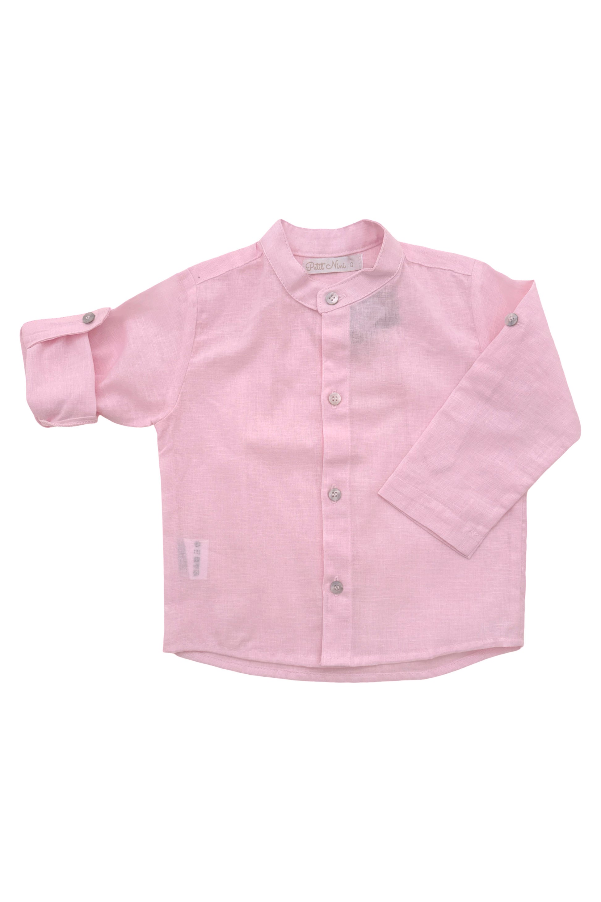 Camisa Infantil de Linho Rosa com Gola Padre e Mangas Longas — foto 2