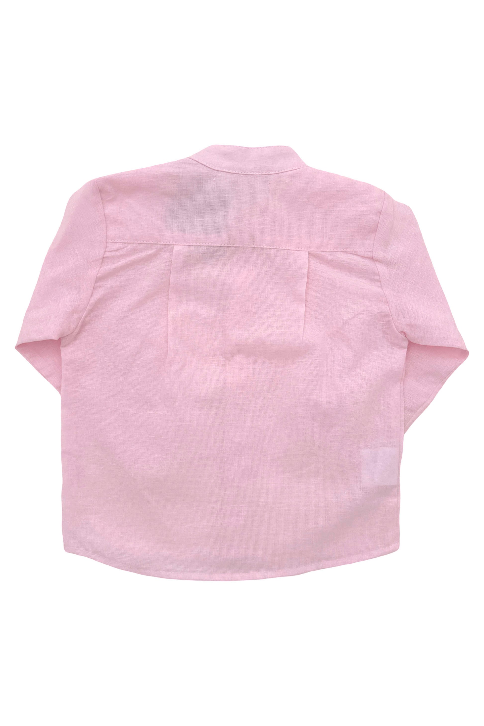 Camisa Infantil de Linho Rosa com Gola Padre e Mangas Longas — foto 3