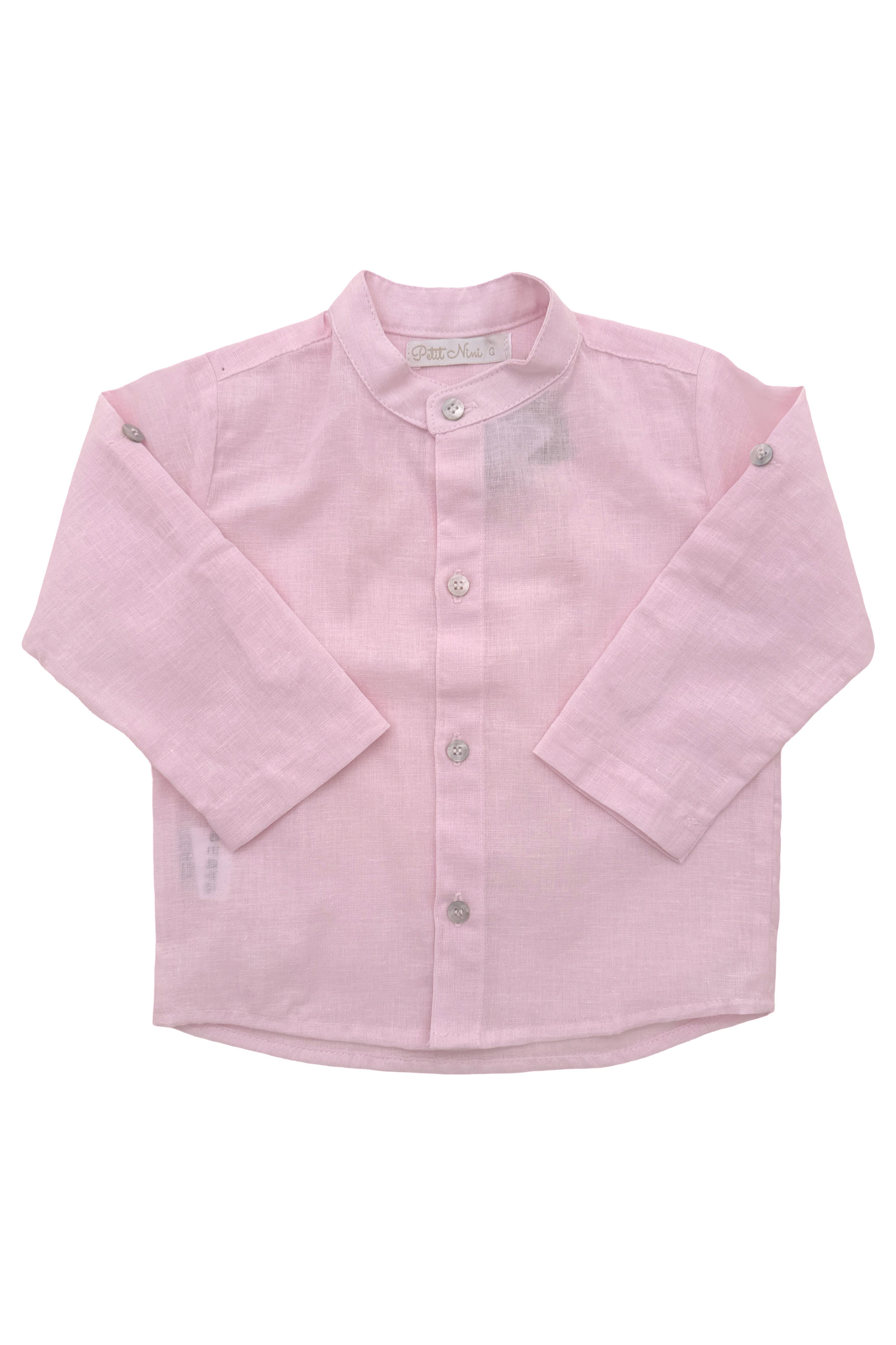 Camisa Infantil de Linho Rosa com Gola Padre e Mangas Longas — foto 1