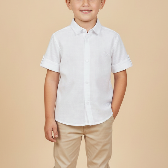 Camisa Manga Curta em Cambraia - Elegância para Ocasiões Especiais