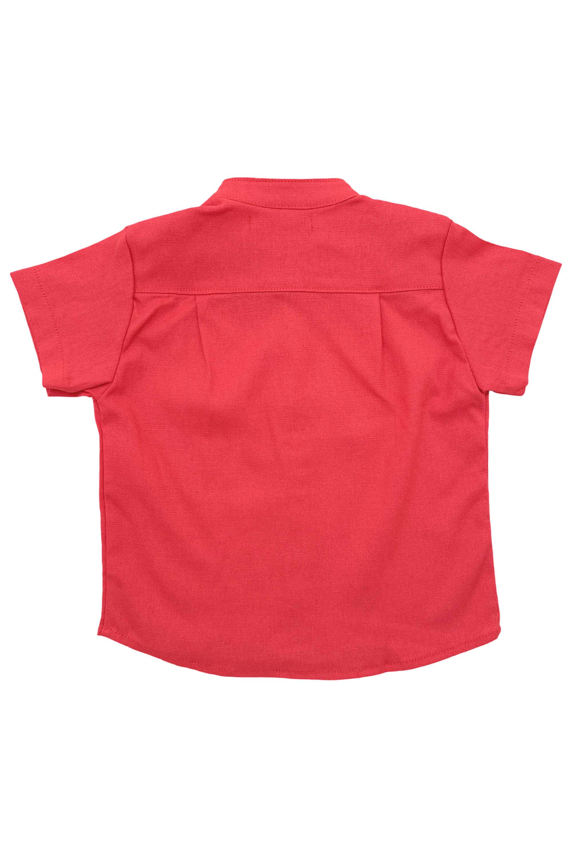 Camisa Bata Infantil em Linho Vermelho com Gola Padre — foto 5