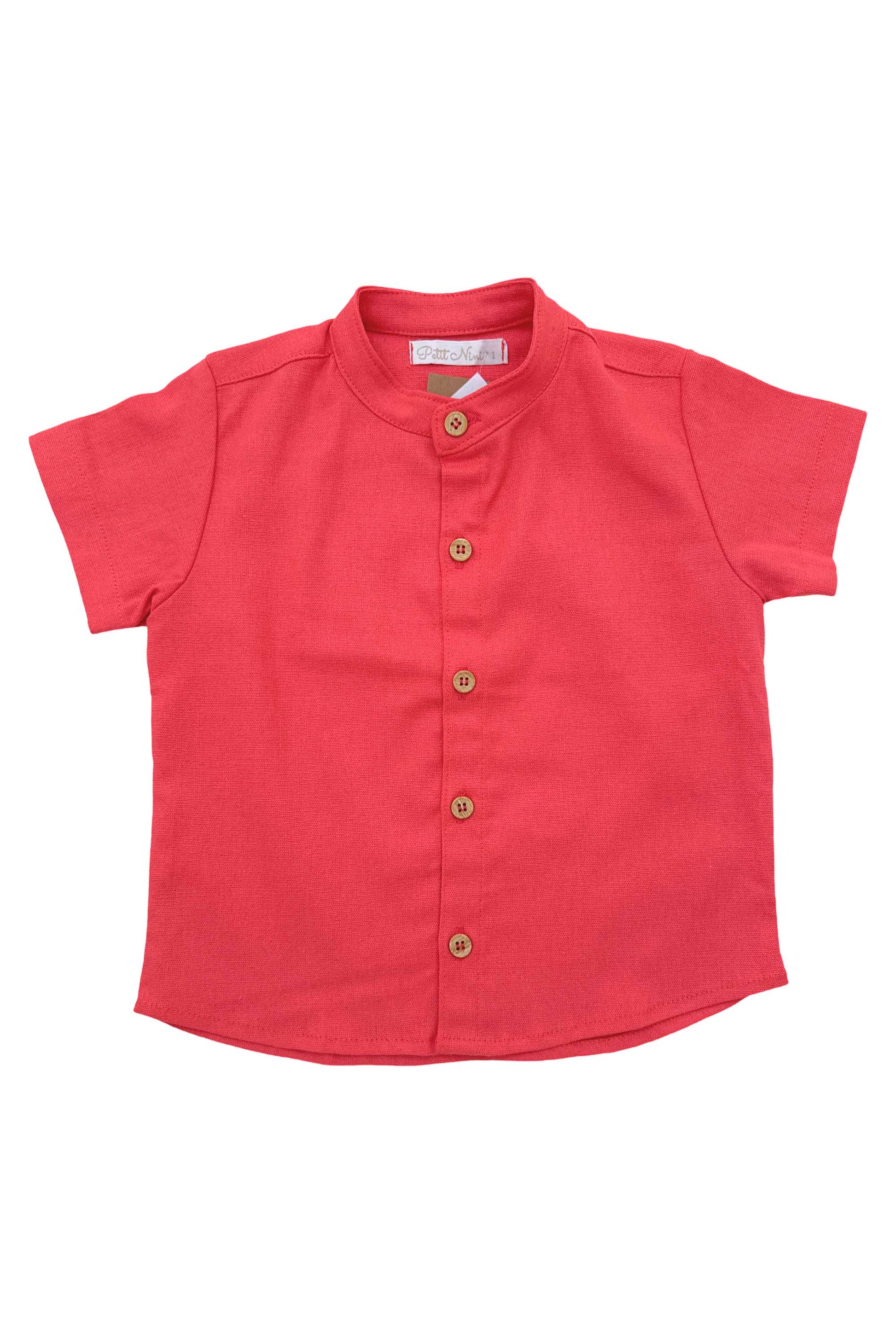 Camisa Bata Infantil em Linho Vermelho com Gola Padre — foto 4