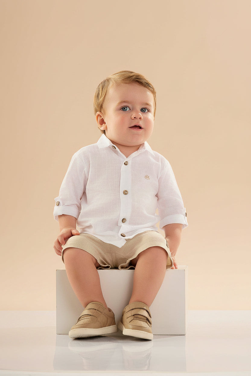 Camisa Infantil Branca em Cambraia com Manga Longa — foto 1