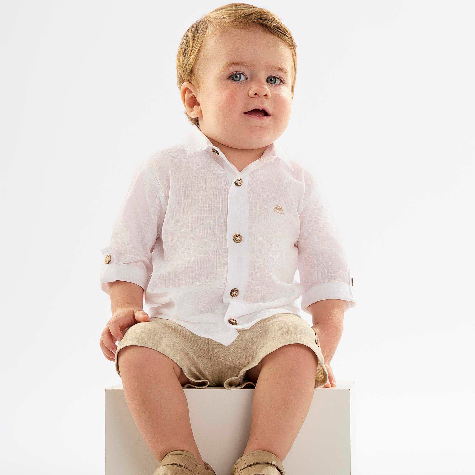 Camisa Infantil Branca em Cambraia com Manga Longa — foto 1