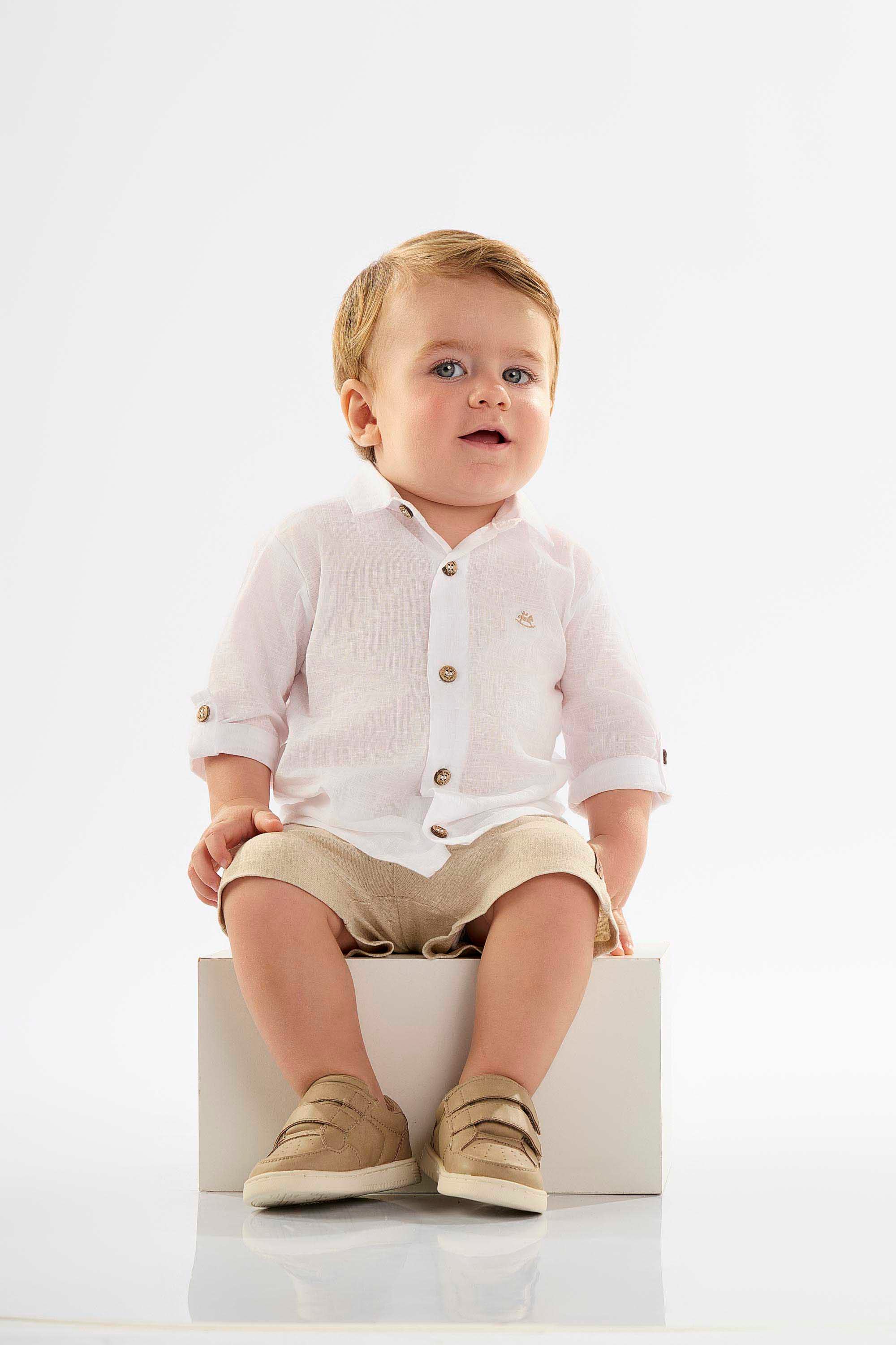 Camisa Infantil Branca em Cambraia com Manga Longa — foto 1