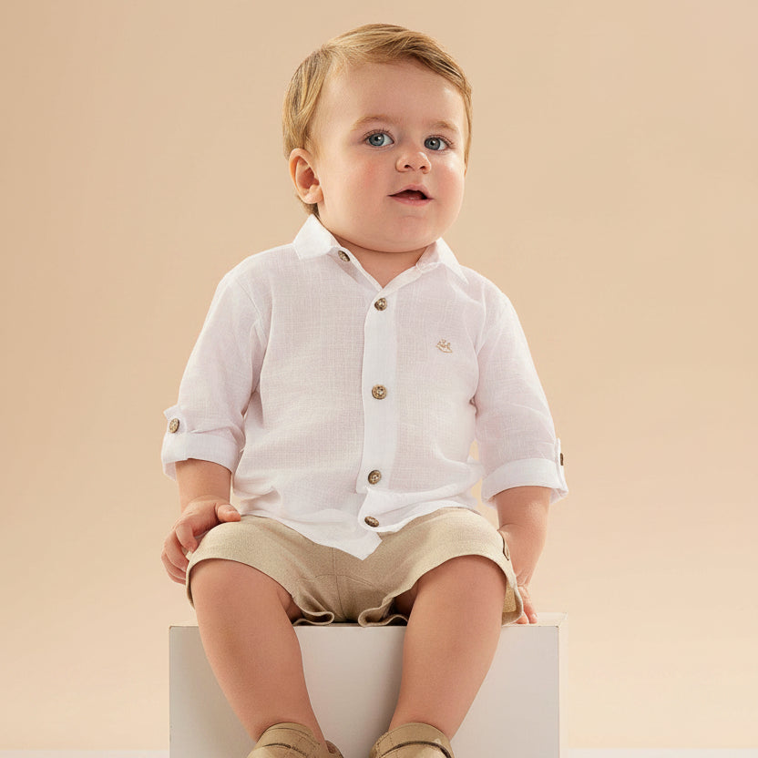 Camisa Infantil Branca em Cambraia com Manga Longa — foto 1