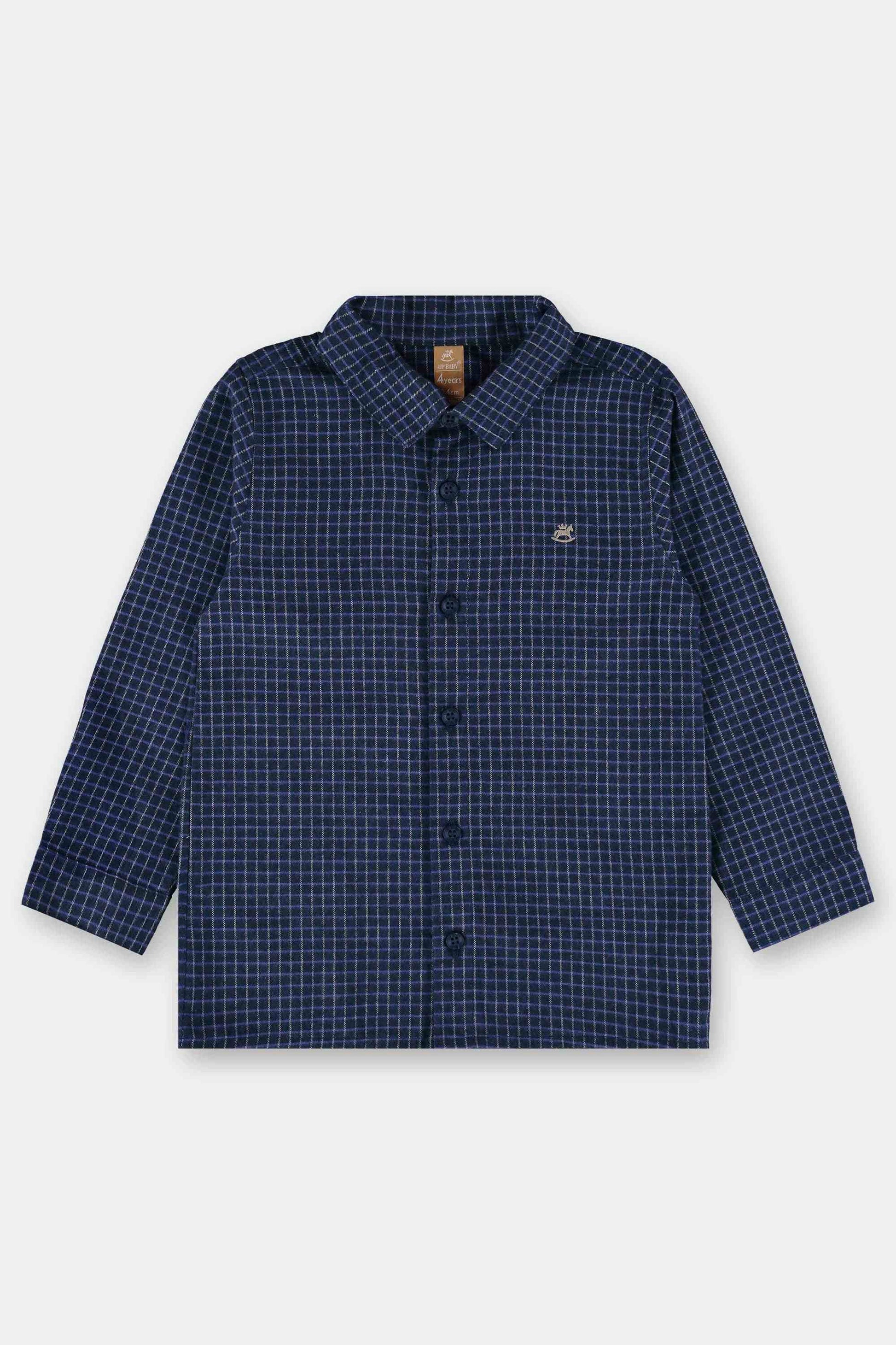 Camisa Infantil Xadrez Azul Manga Longa para Meninos — foto 2