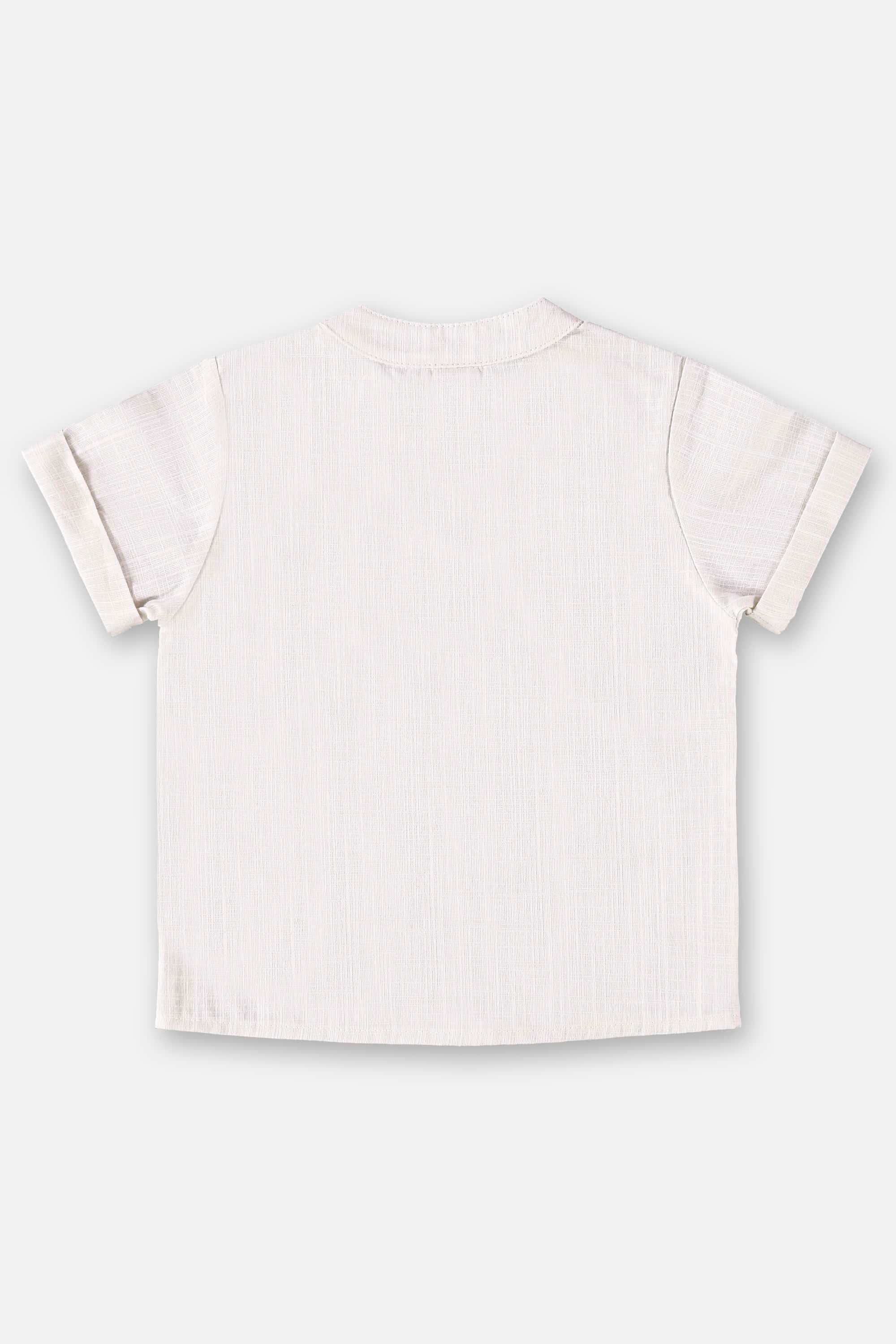 Camisa Infantil Masculina Manga Curta em Tecido Off White para Bebê — foto 2