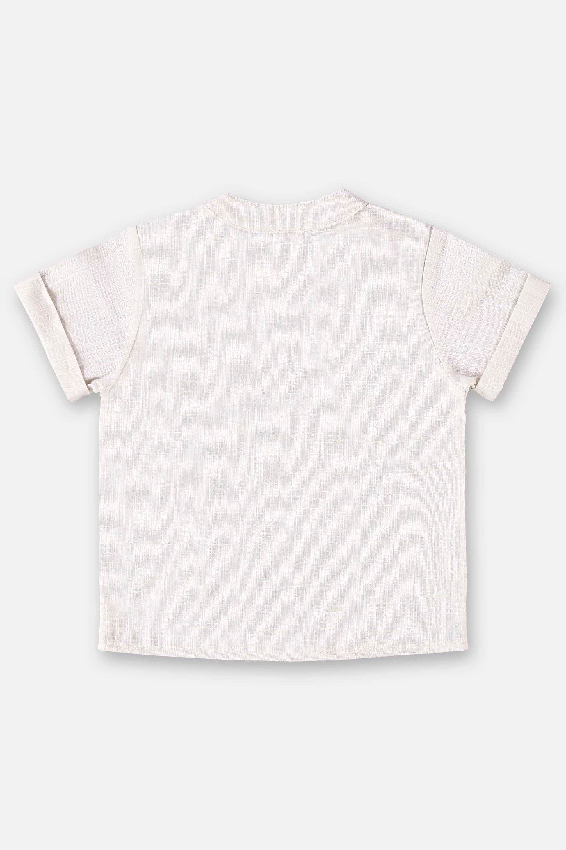 Camisa Infantil Masculina Manga Curta em Tecido Off White para Bebê — foto 2