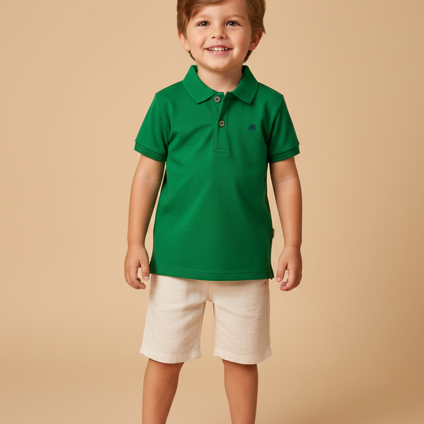 Camisa Infantil Polo Manga Curta Piquet Verde Bandeira