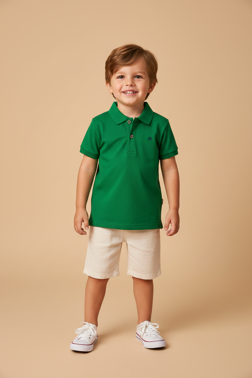 Camisa Infantil Polo Manga Curta Piquet Verde Bandeira