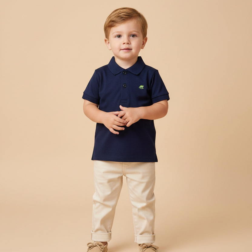 Camisa Polo Infantil em Suedine Manga Curta Azul Marinho
