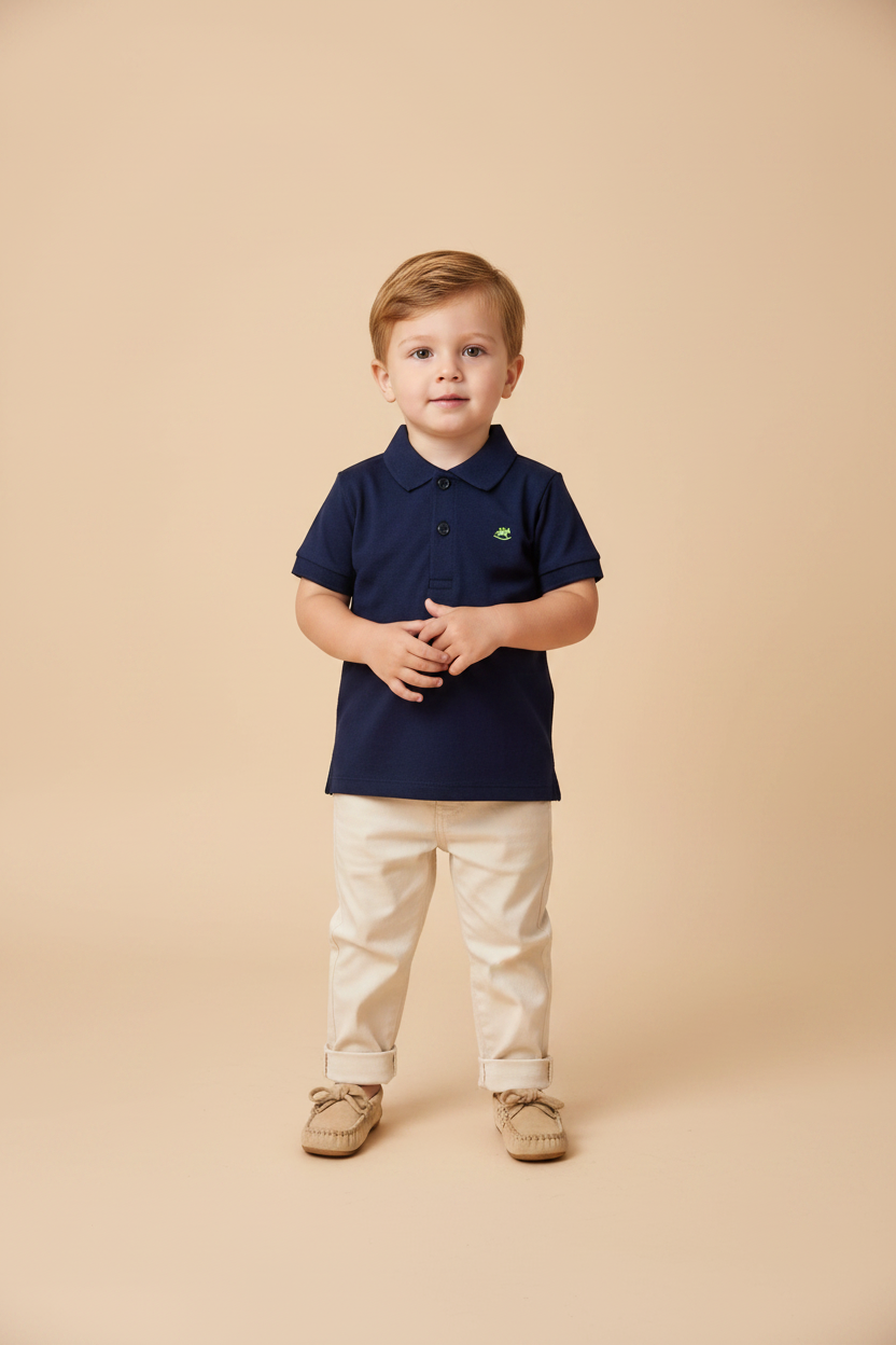 Camisa Polo Infantil em Suedine Manga Curta Azul Marinho
