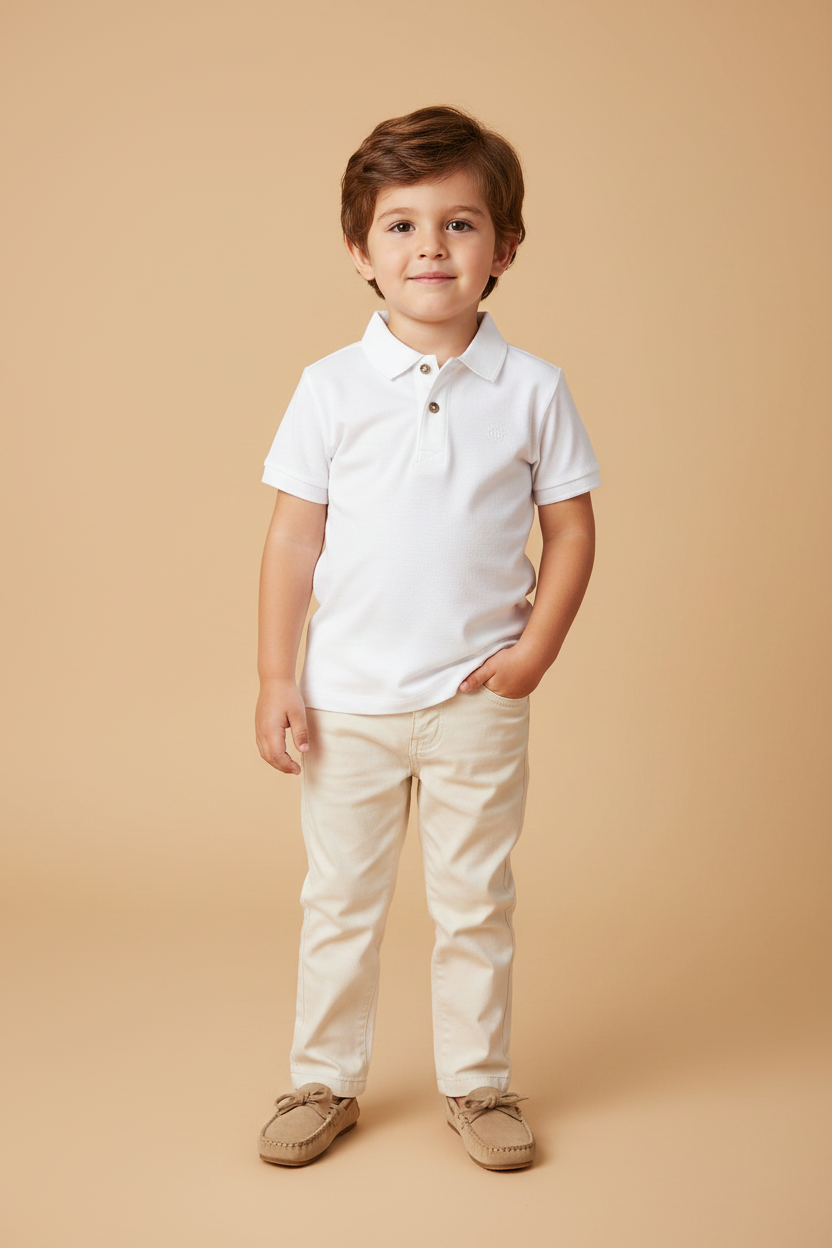 Camisa Polo Infantil em Suedine Manga Curta Branca