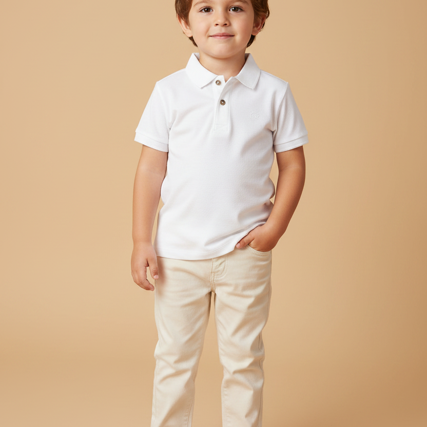 Camisa Polo Infantil em Suedine Manga Curta Branca