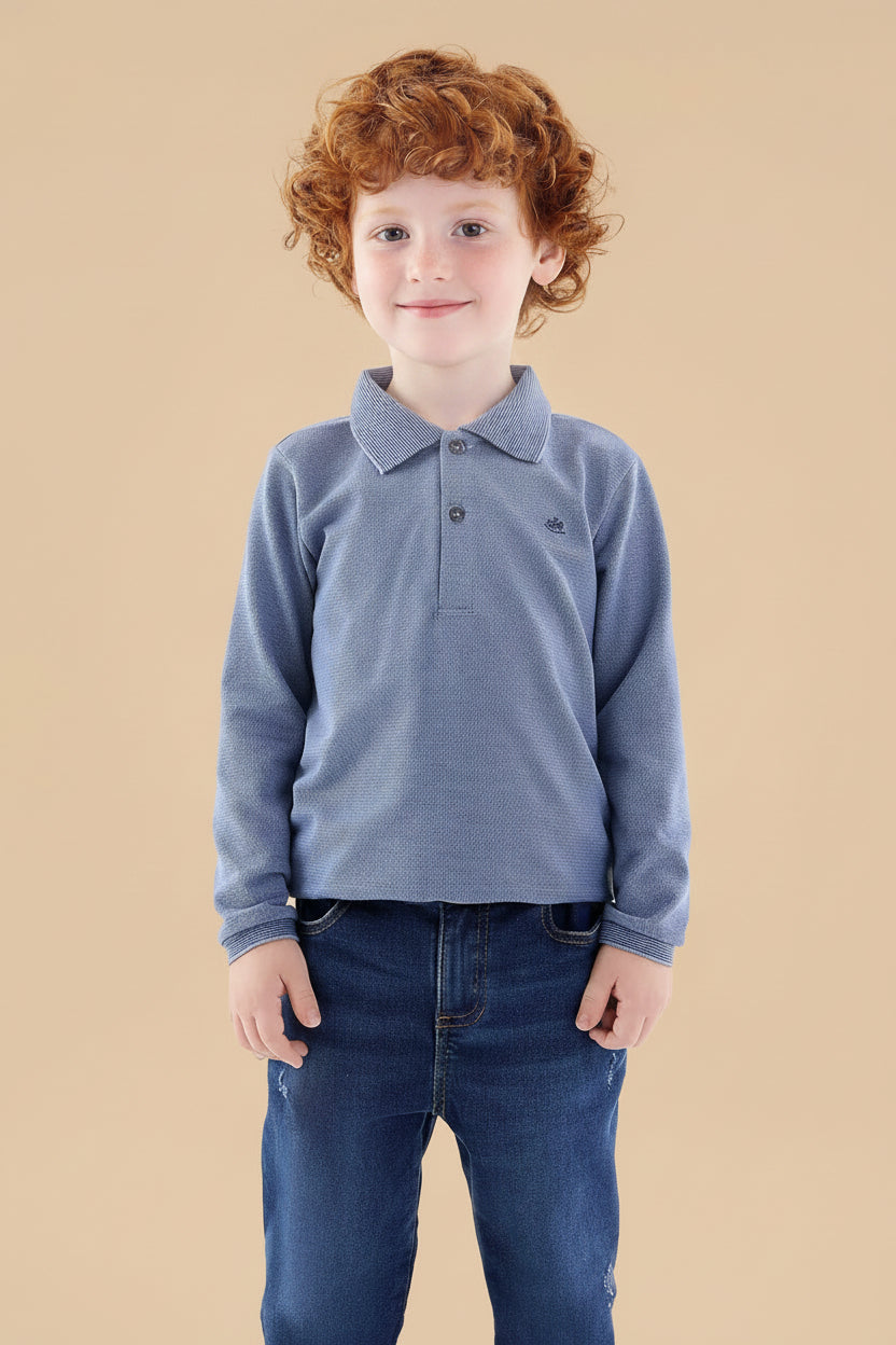 Camisa Polo Infantil Manga Longa Azul Provincial — foto 1