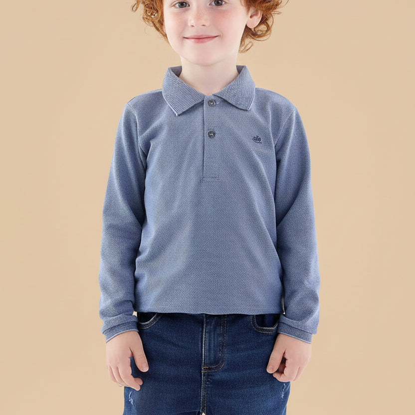 Camisa Polo Infantil Manga Longa Azul Provincial — foto 1