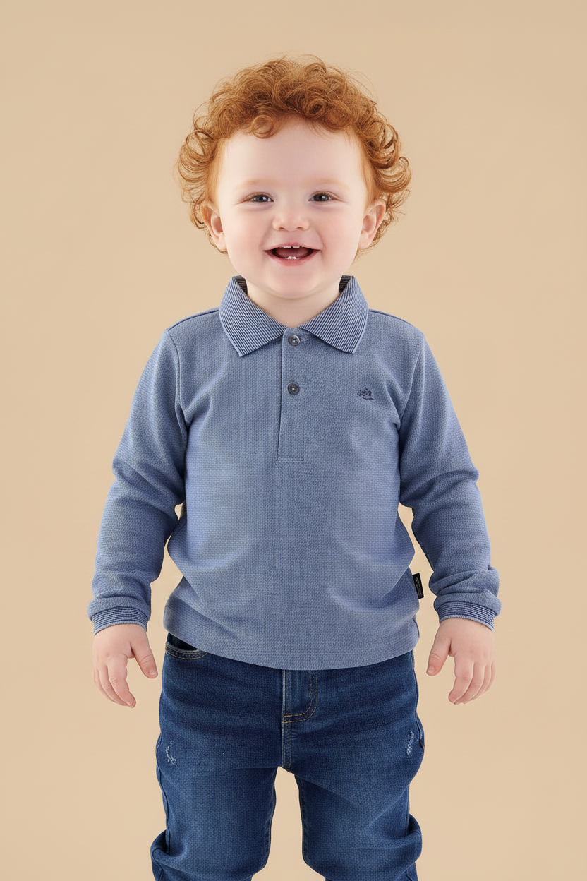 Camisa Polo Infantil Manga Longa Azul Provincial