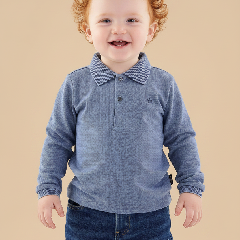 Camisa Polo Infantil Manga Longa Azul Provincial