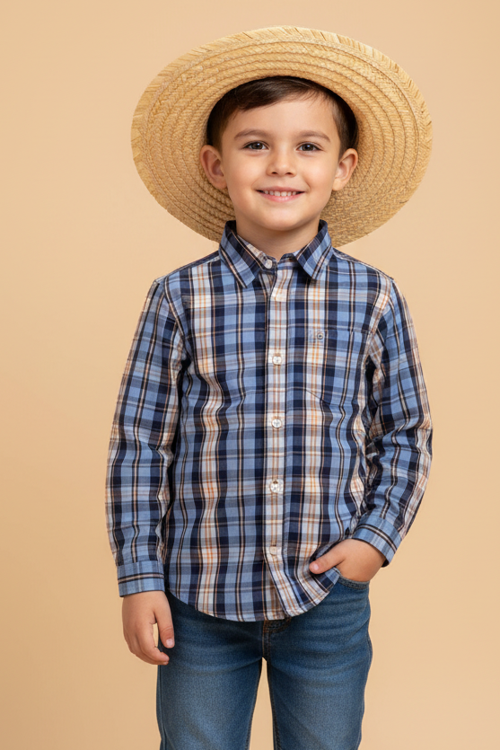 Camisa Infantil Xadrez Azul