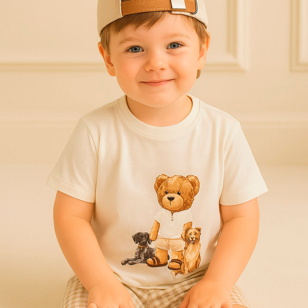 Camiseta Infantil Estampa Ursinho com Cachorros 100% Algodão — foto 1