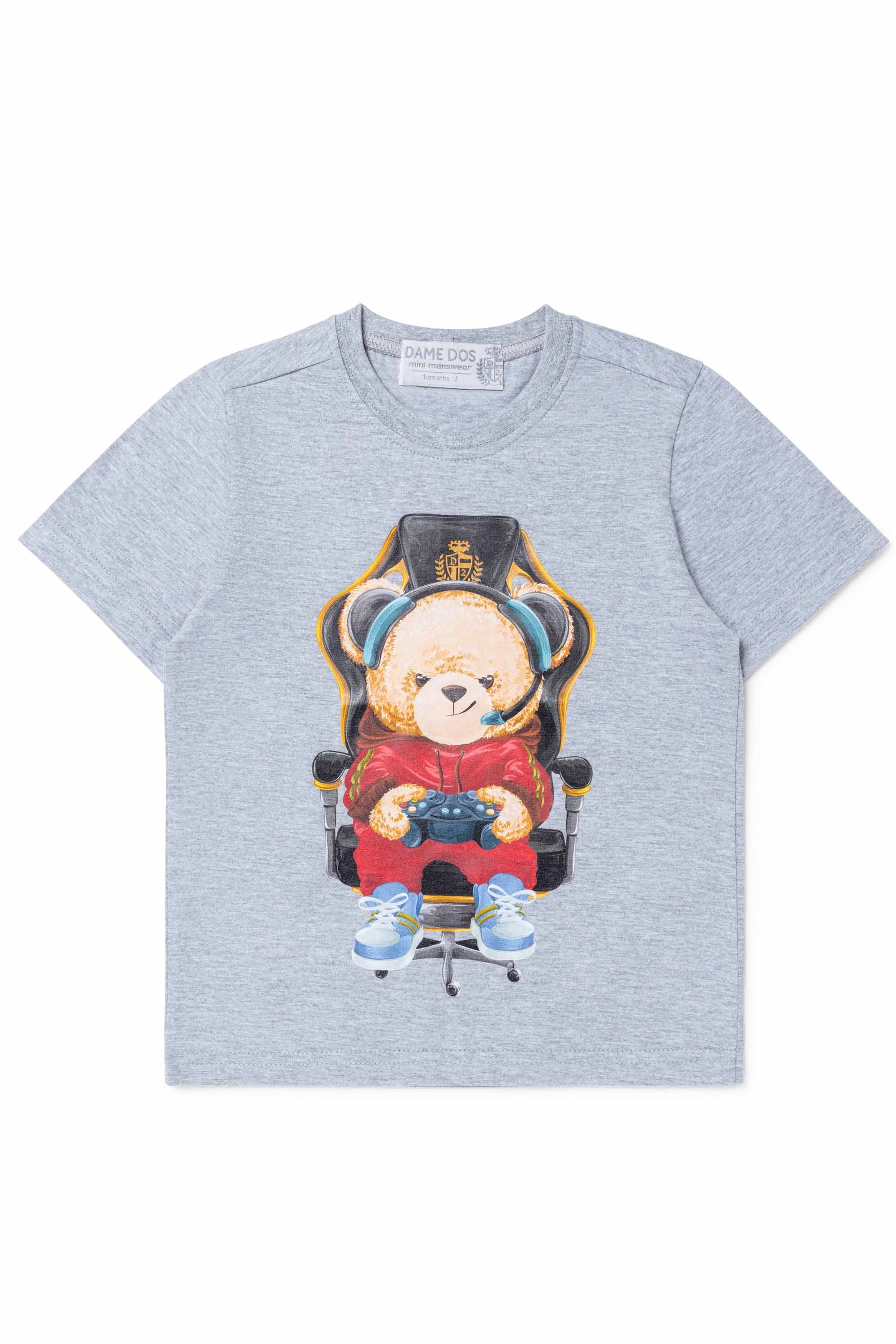 Camiseta Infantil Urso Gamer Cinza — foto 1