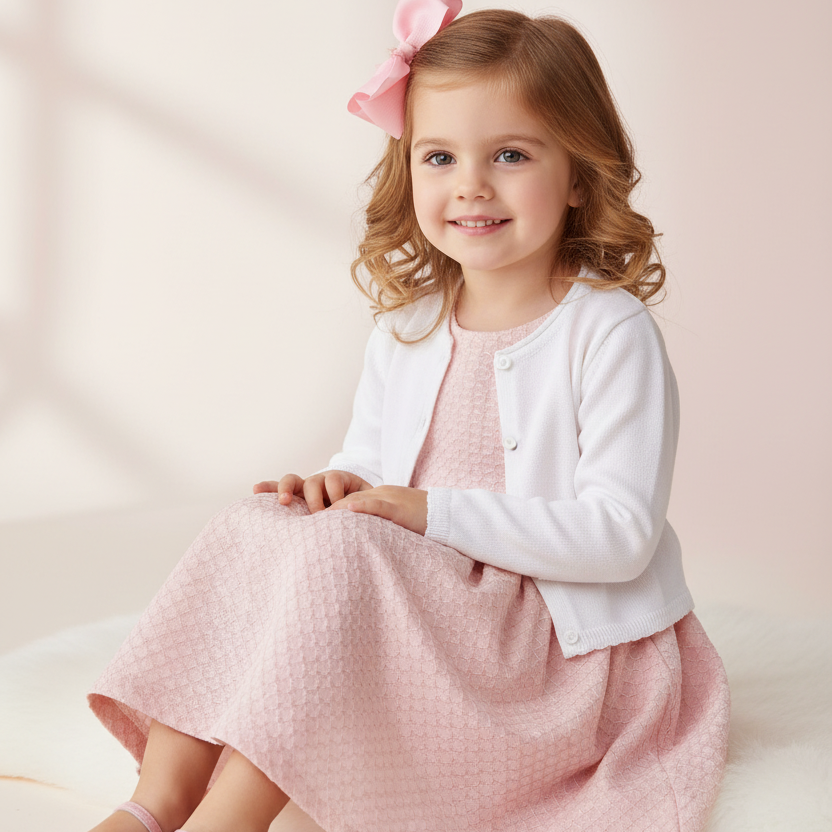 Cardigan Infantil em Tricô Branco para Meninas