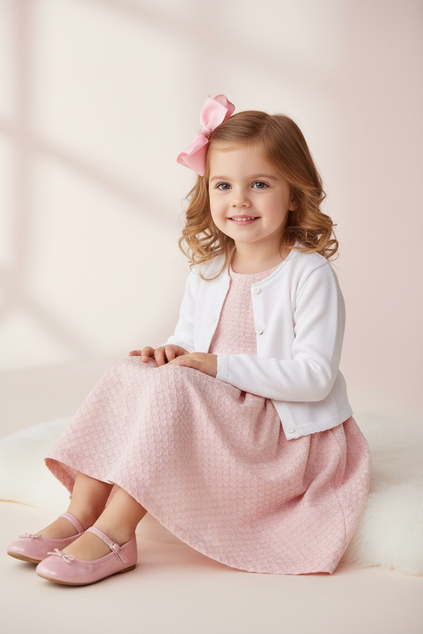 Cardigan Infantil em Tricô Branco para Meninas