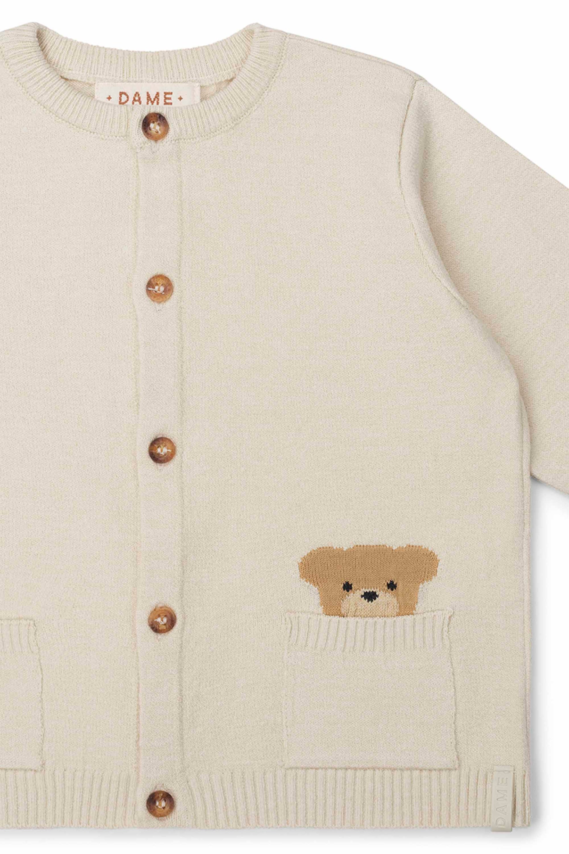 Cardigan Bebê Menino em Tricô Bolso Urso — foto 2