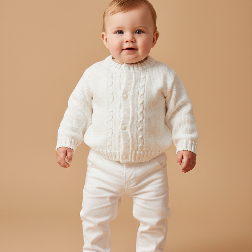 Cardigan Tricô Trança Frontal Branco