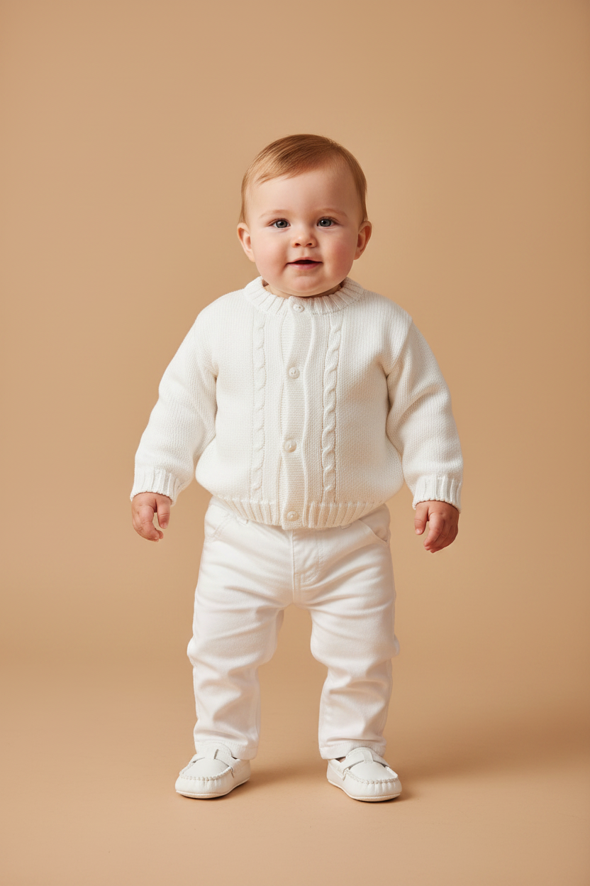 Cardigan Tricô Trança Frontal Branco