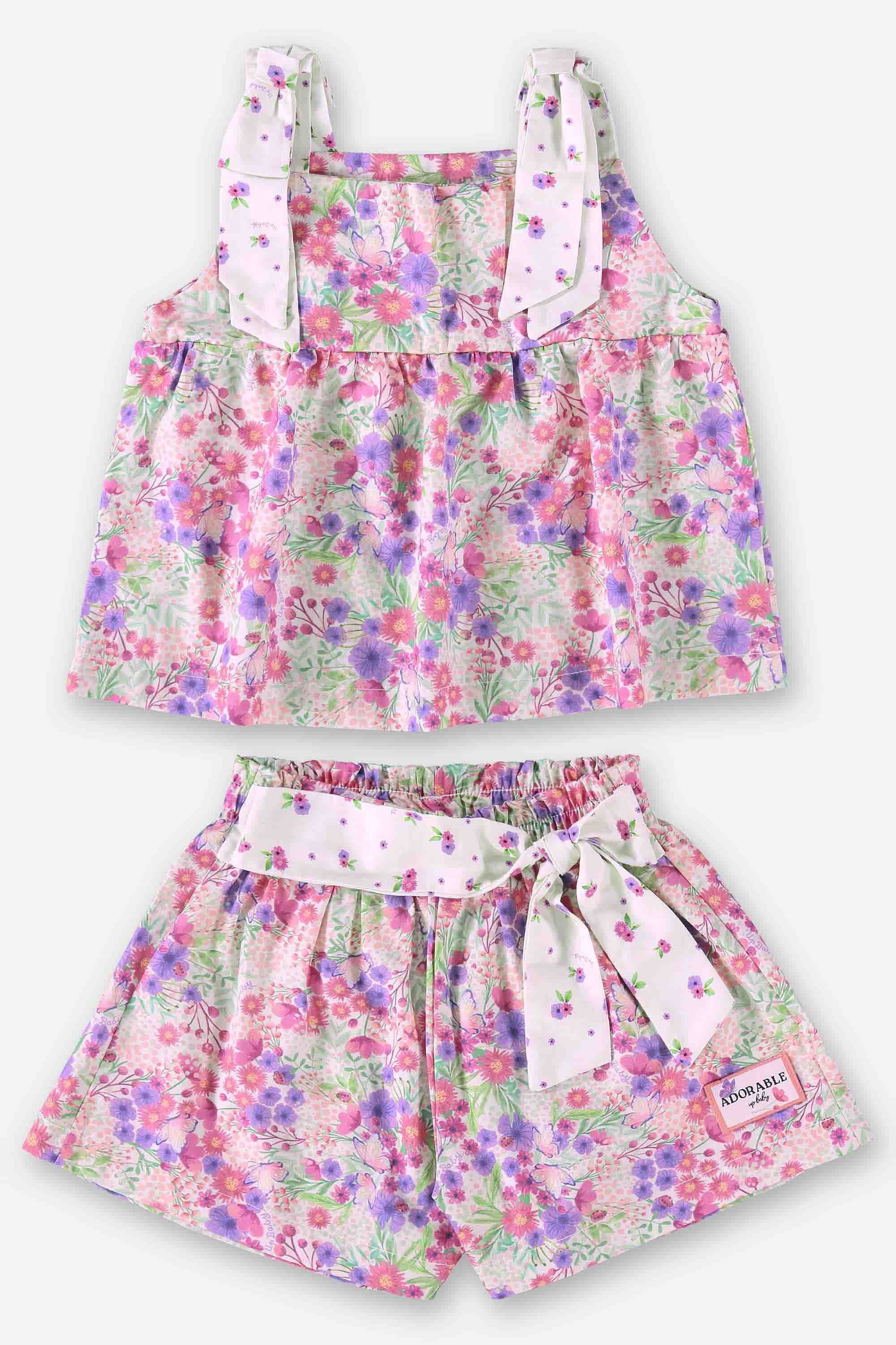 Conjunto Infantil Menina com Blusa e Short em Estampa Floral — foto 2