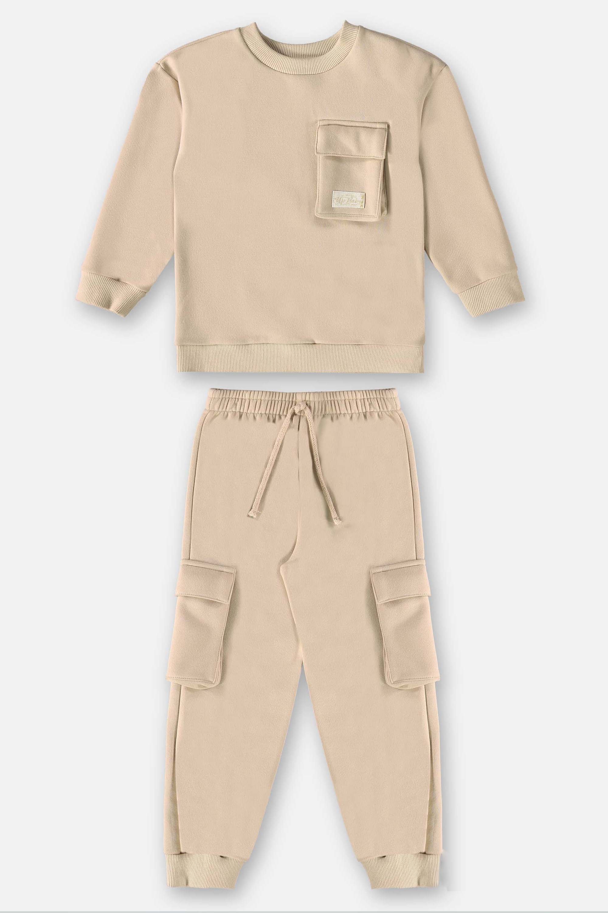 Conjunto Infantil Blusão e Calça Moletom Bege Semolina — foto 1
