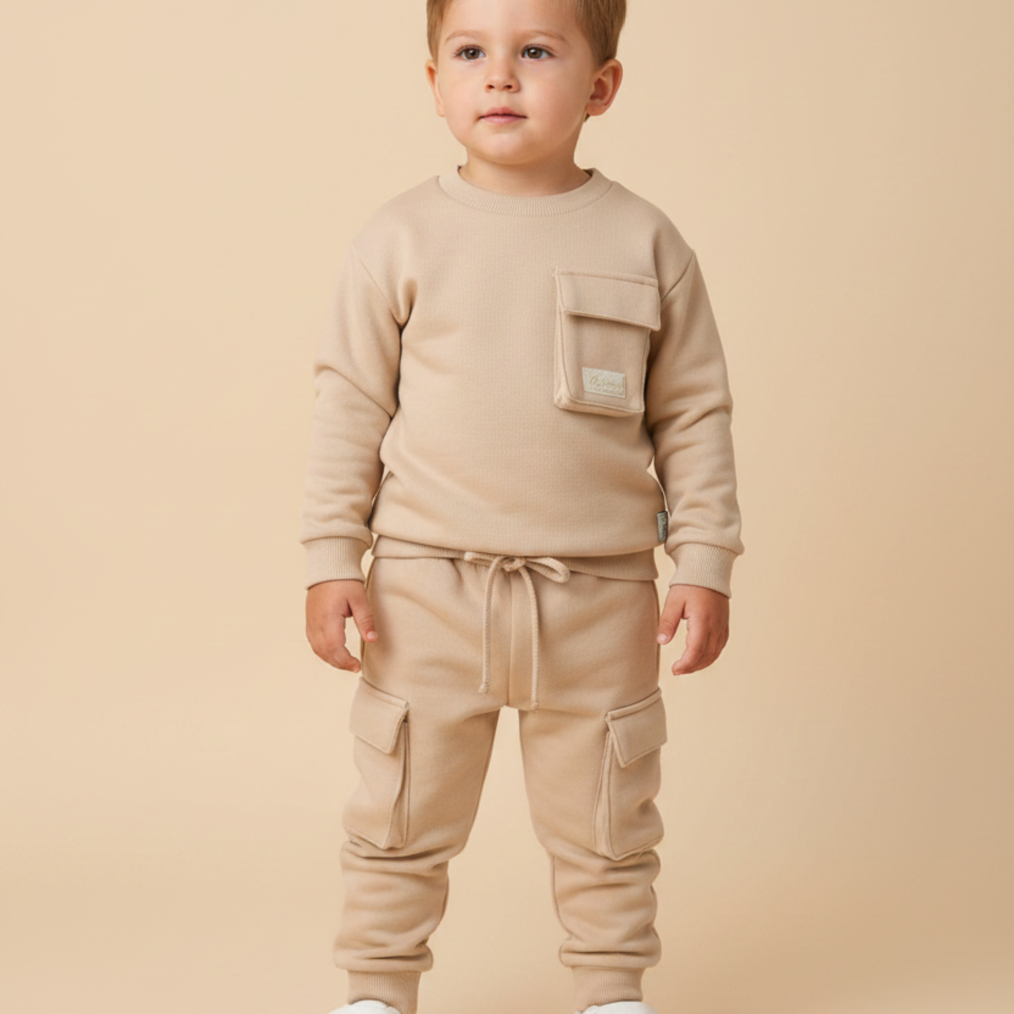 Conjunto Infantil Blusão e Calça Moletom Bege Semolina