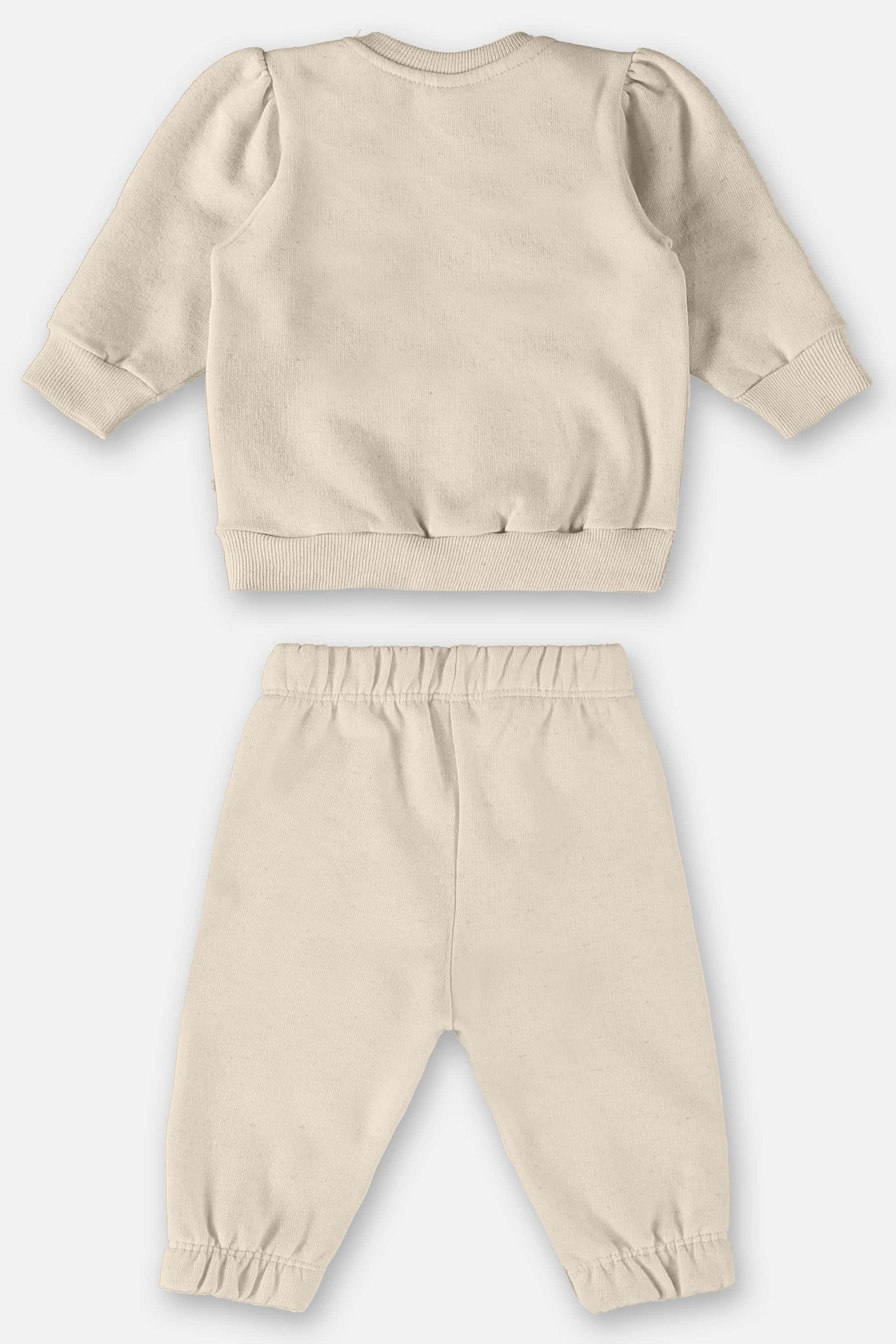 Conjunto Infantil em Moletom Bege com Bordado de Ursinho Fofo e Bolso — foto 3