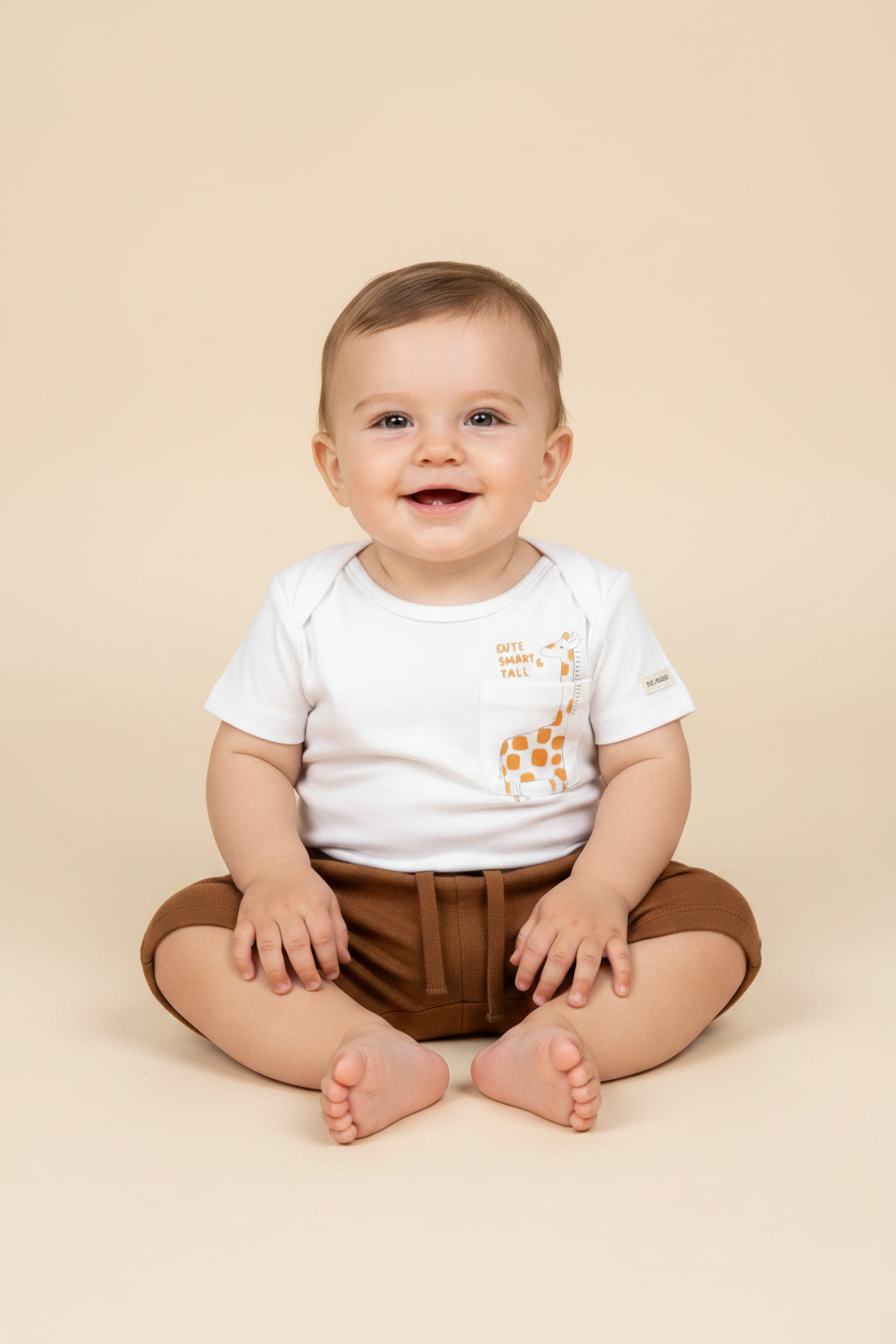 Conjunto Body Girafa e Short em Moletom Marrom