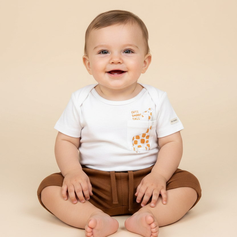 Conjunto Body Girafa e Short em Moletom Marrom