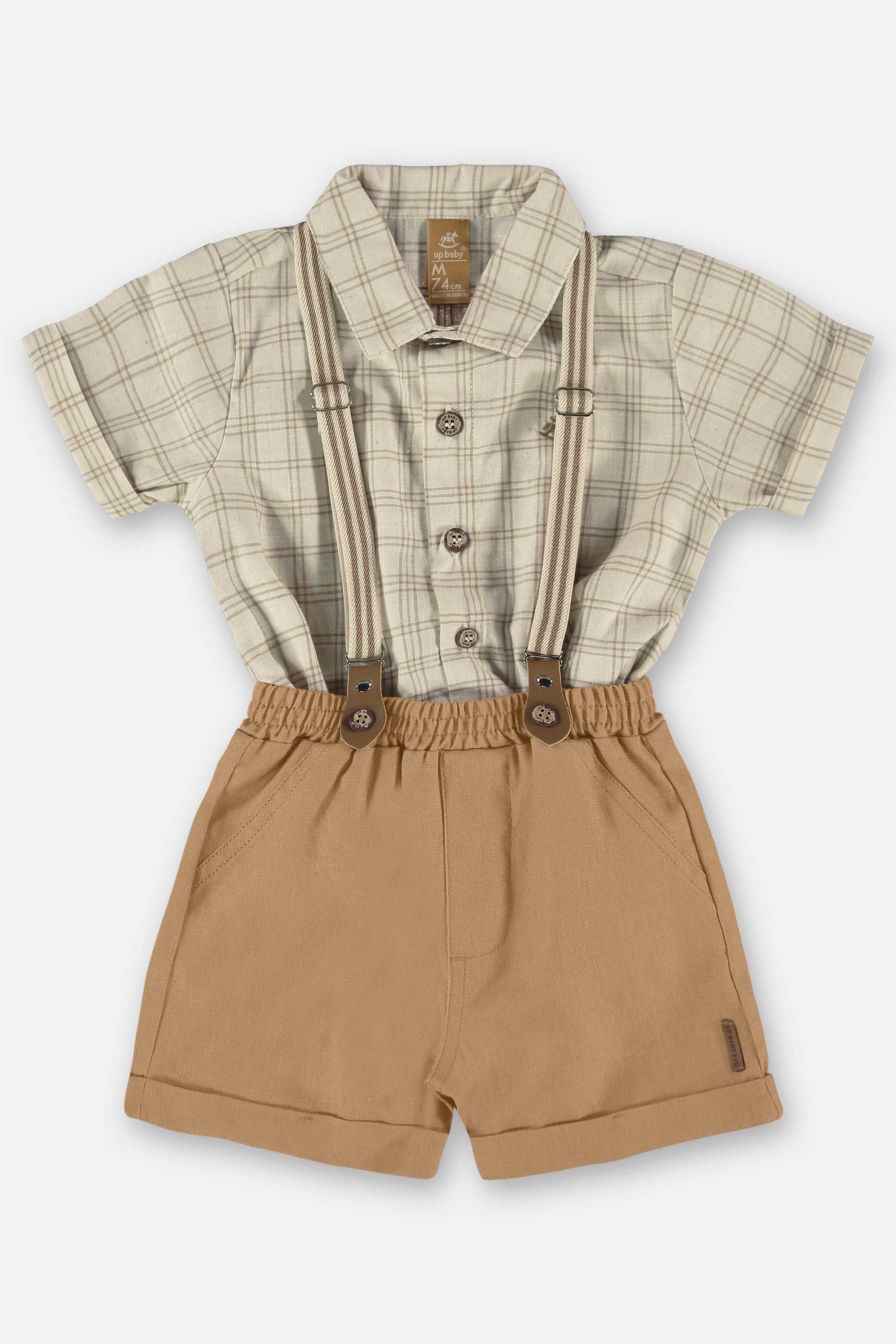 Conjunto Bebê Body Xadrez Bermuda com Suspensórios — foto 2