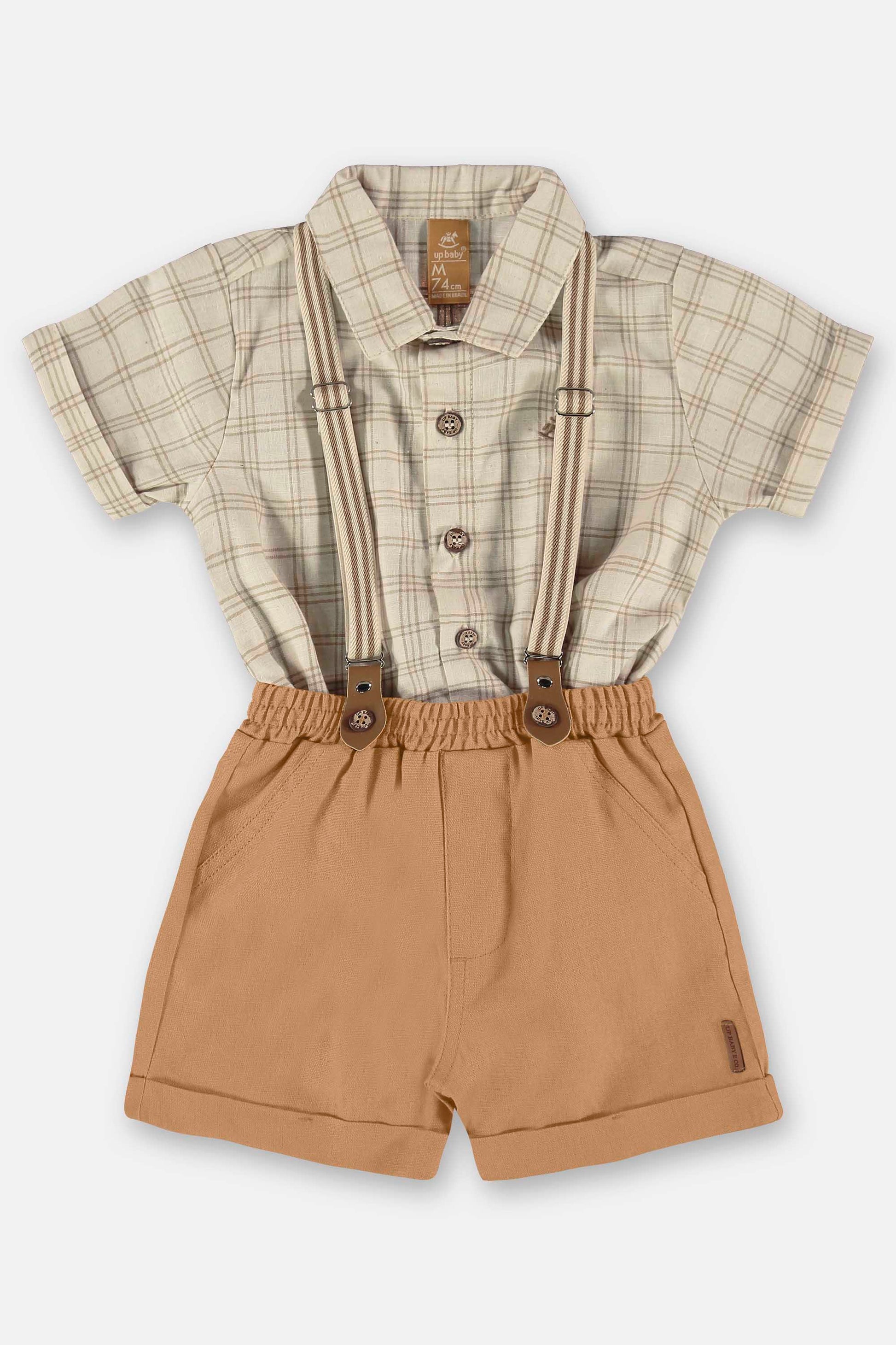 Conjunto Bebê Body Xadrez Bermuda com Suspensórios — foto 2